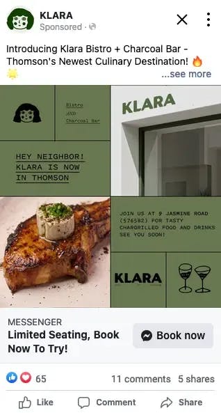 KLARA Charcoal Dining + Bar - Branded ad