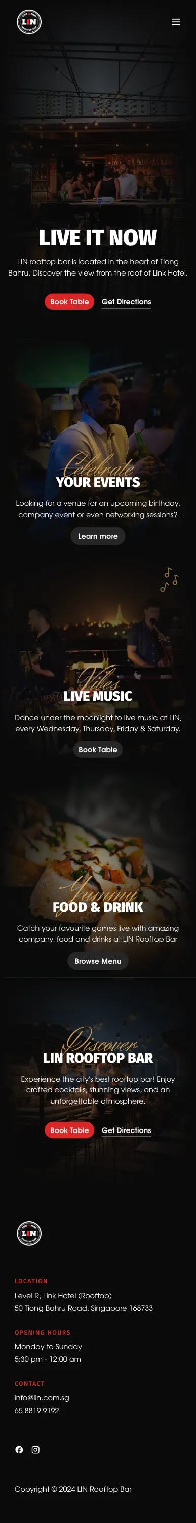 LIN Rooftop Bar Website Preview (Mobile)