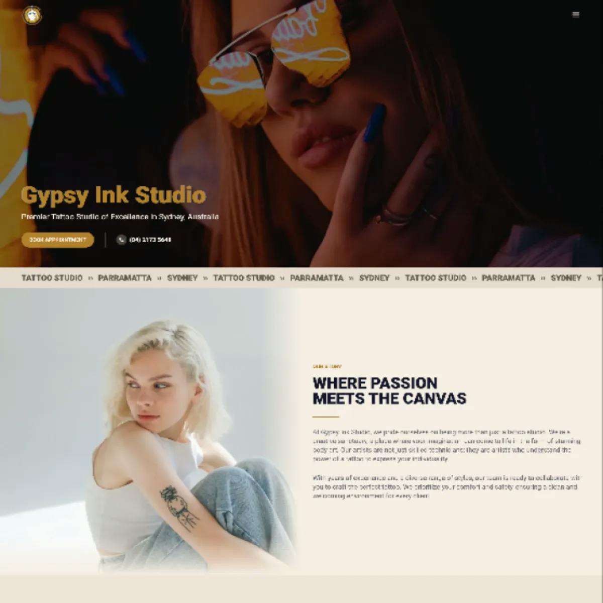 Gypsy Ink Website Preview - Desktop